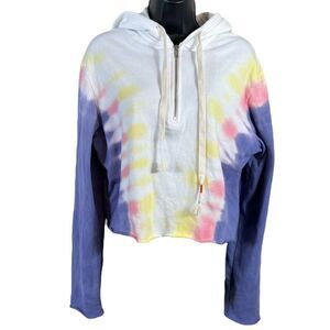 Wildfox Cropped Partial Zip Hadley Hoodie Tie Dye in Edelweiss Wash